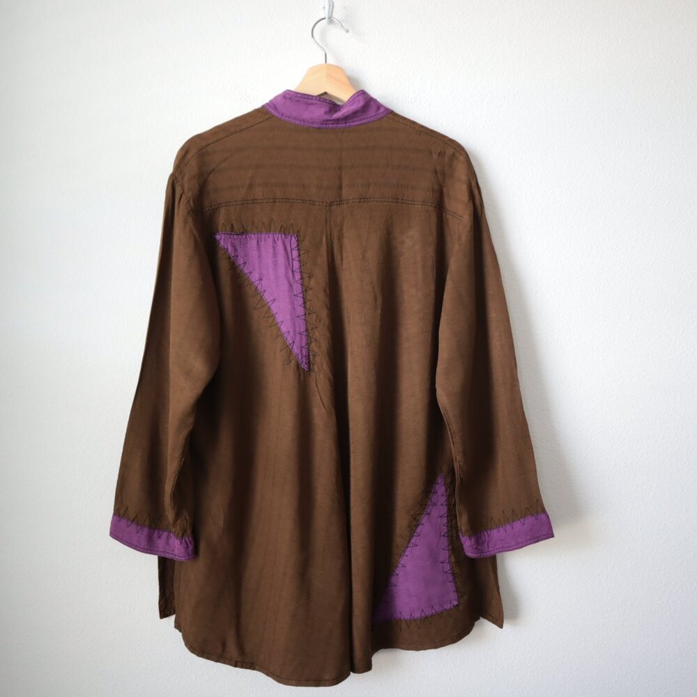 Iguana Art to Wear Mandarin Collar Top | S